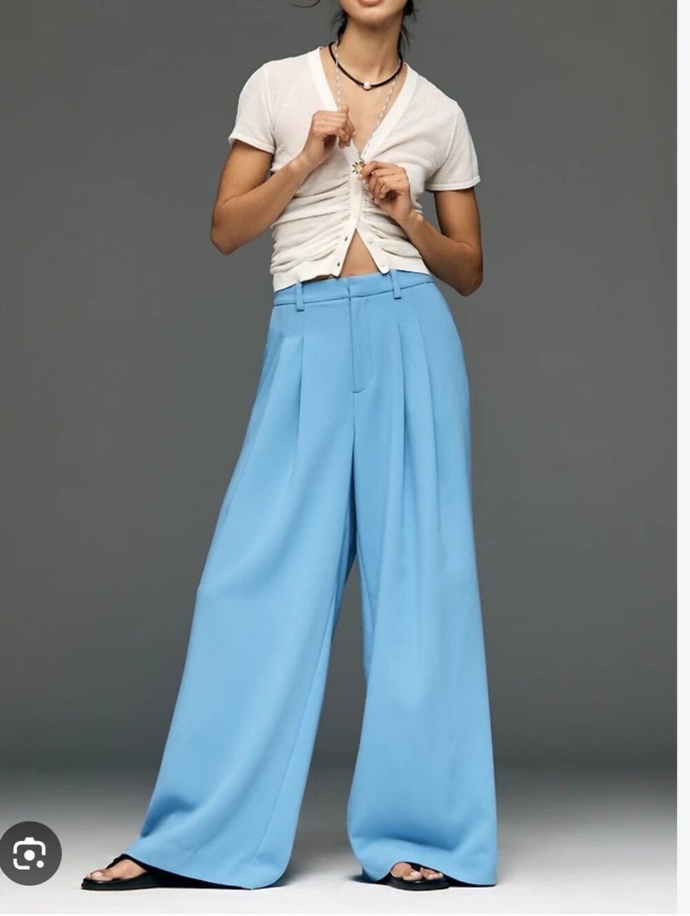 Anthro Maeve The Avery Pleated Wide Leg Trouser In Periwinkle Blue TALL Inseam